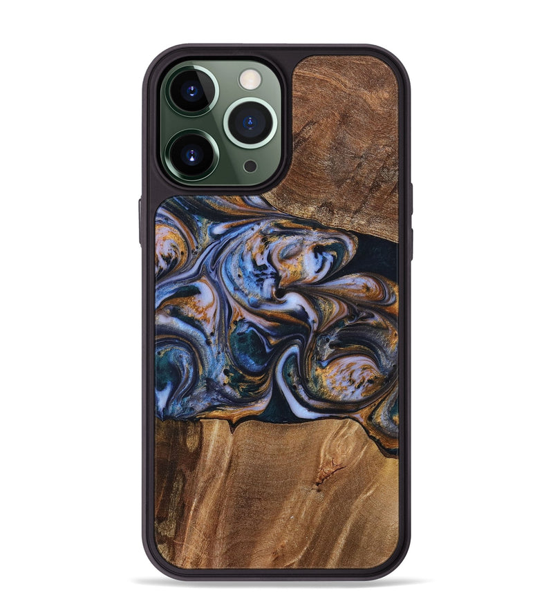 iPhone 13 Pro Max Wood+Resin Phone Case - Patrick (Teal & Gold, 699070)