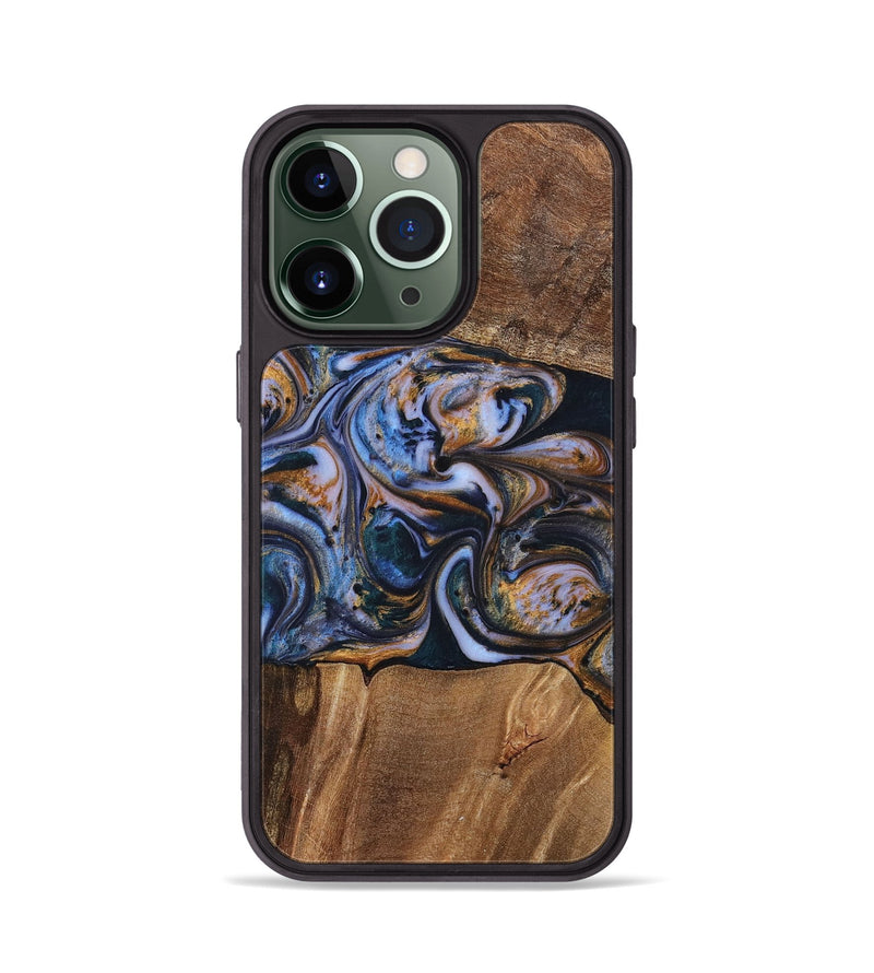 iPhone 13 Pro Wood+Resin Phone Case - Patrick (Teal & Gold, 699070)