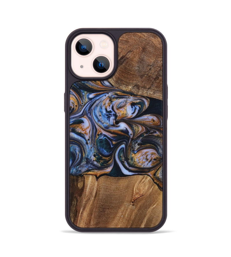 iPhone 14 Wood+Resin Phone Case - Patrick (Teal & Gold, 699070)