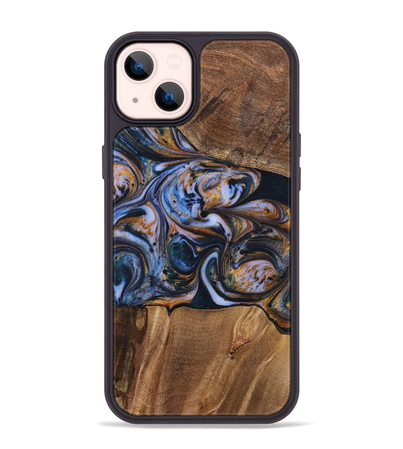 iPhone 14 Plus Wood+Resin Phone Case - Patrick (Teal & Gold, 699070)