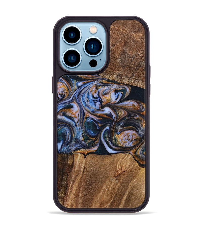 iPhone 14 Pro Max Wood+Resin Phone Case - Patrick (Teal & Gold, 699070)