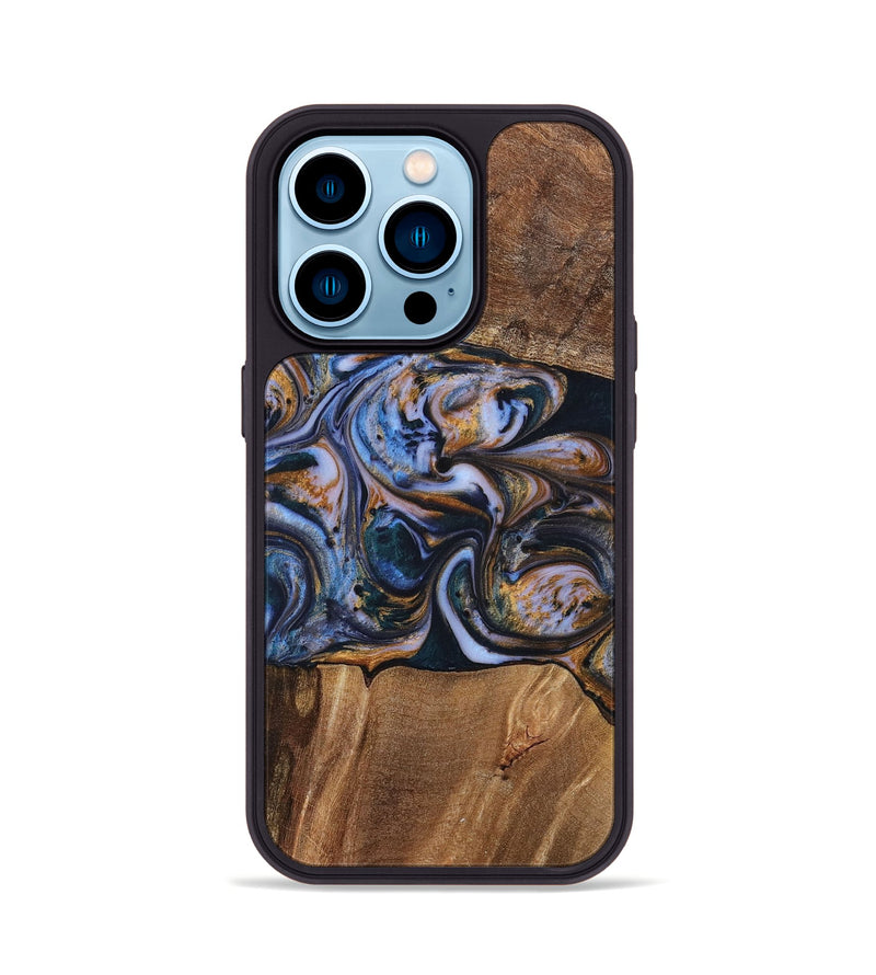 iPhone 14 Pro Wood+Resin Phone Case - Patrick (Teal & Gold, 699070)