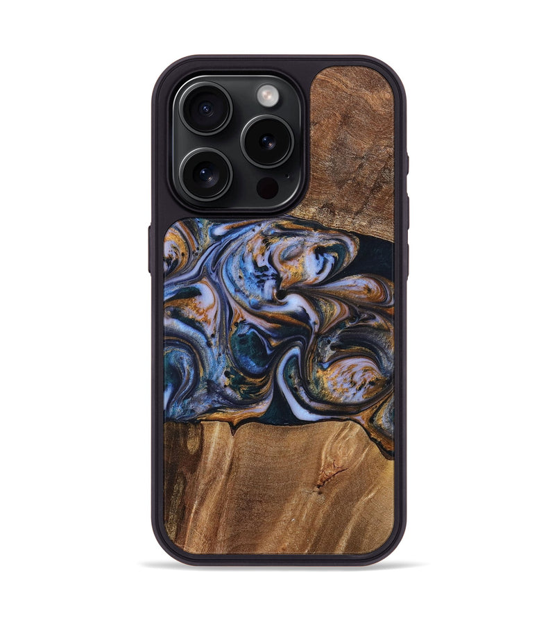 iPhone 15 Pro Wood+Resin Phone Case - Patrick (Teal & Gold, 699070)