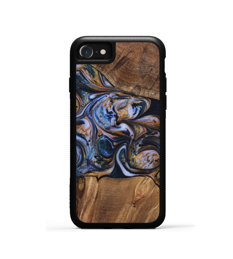 iPhone SE Wood+Resin Phone Case - Patrick (Teal & Gold, 699070)