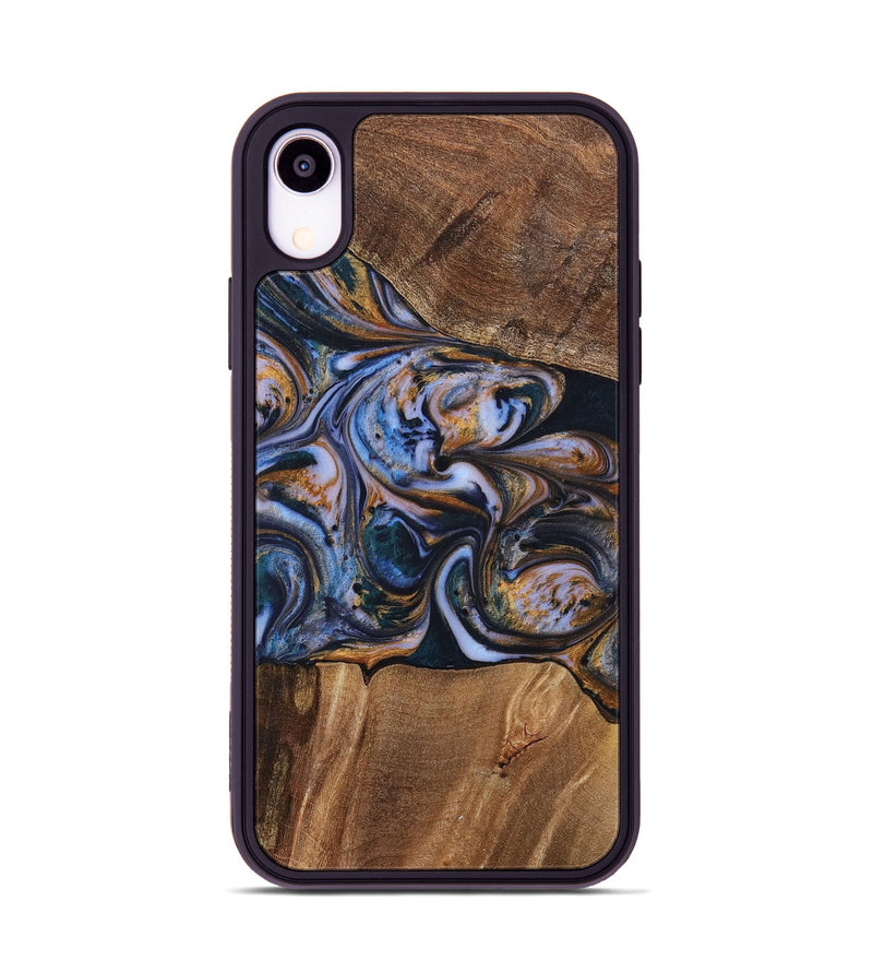 iPhone Xr Wood+Resin Phone Case - Patrick (Teal & Gold, 699070)