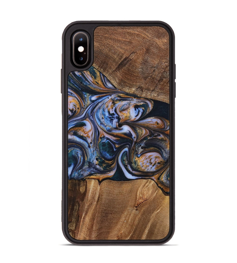 iPhone Xs Max Wood+Resin Phone Case - Patrick (Teal & Gold, 699070)