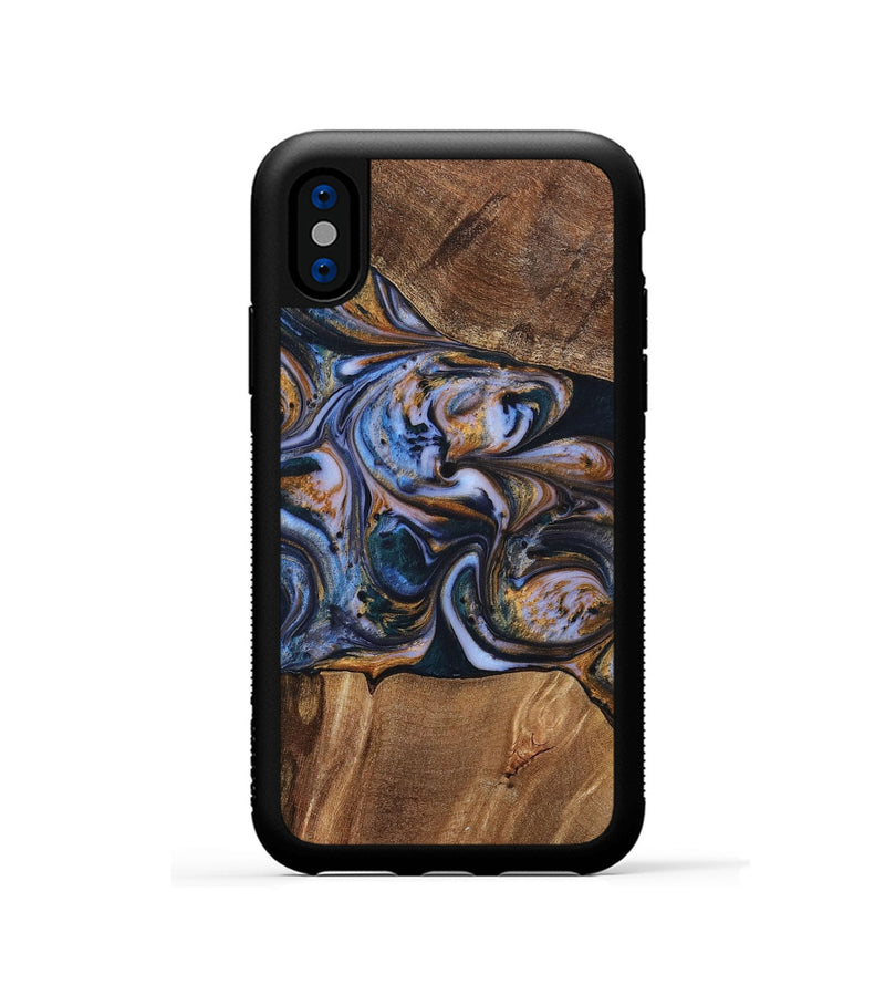 iPhone Xs Wood+Resin Phone Case - Patrick (Teal & Gold, 699070)