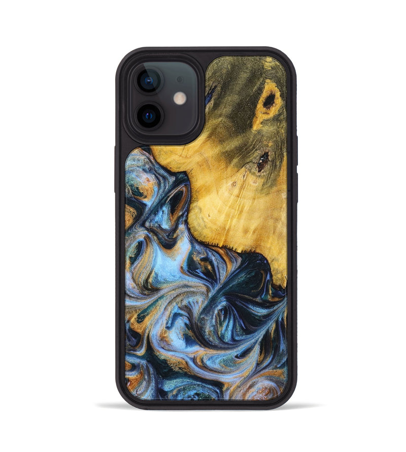 iPhone 12 Wood+Resin Phone Case - Sofia (Teal & Gold, 699079)