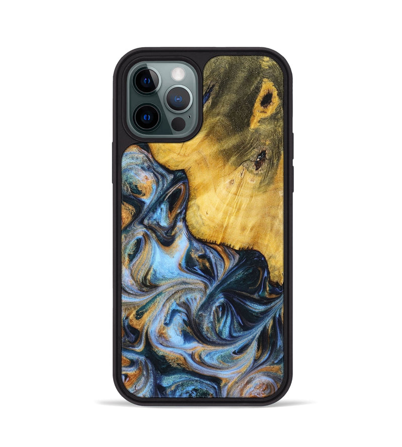iPhone 12 Pro Wood+Resin Phone Case - Sofia (Teal & Gold, 699079)