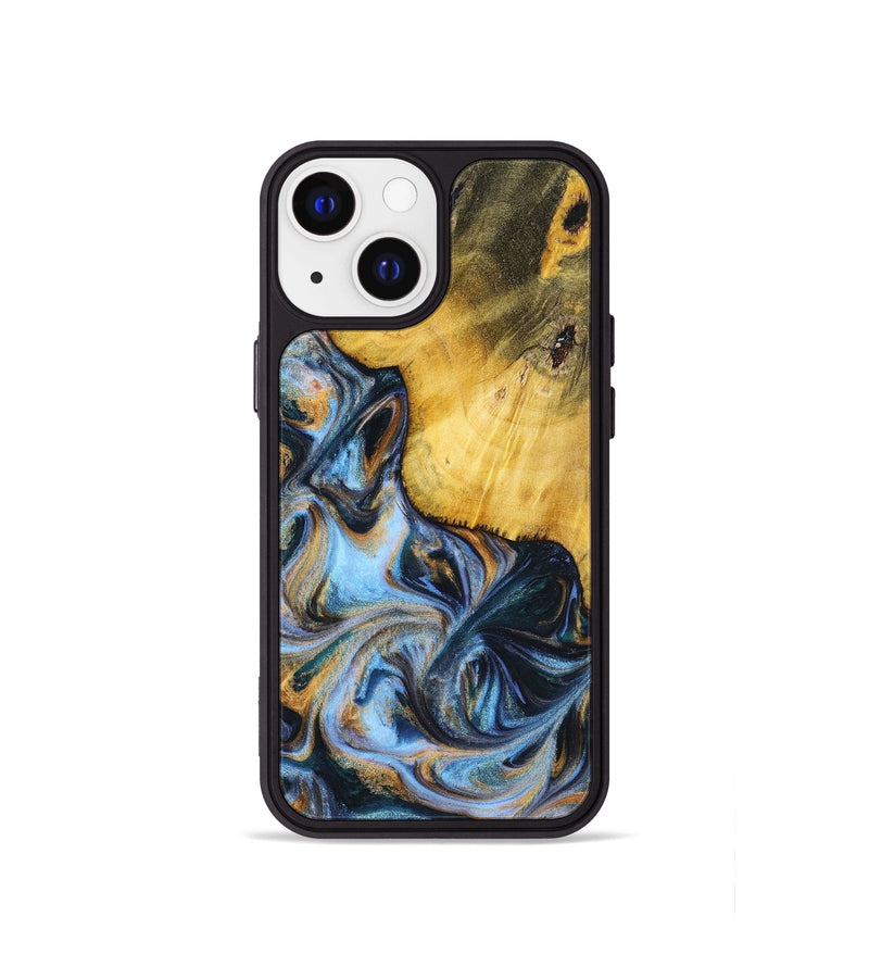 iPhone 13 mini Wood+Resin Phone Case - Sofia (Teal & Gold, 699079)