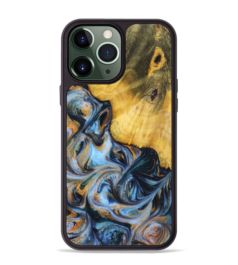 iPhone 13 Pro Max Wood+Resin Phone Case - Sofia (Teal & Gold, 699079)