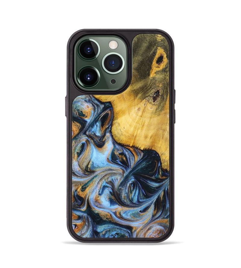 iPhone 13 Pro Wood+Resin Phone Case - Sofia (Teal & Gold, 699079)