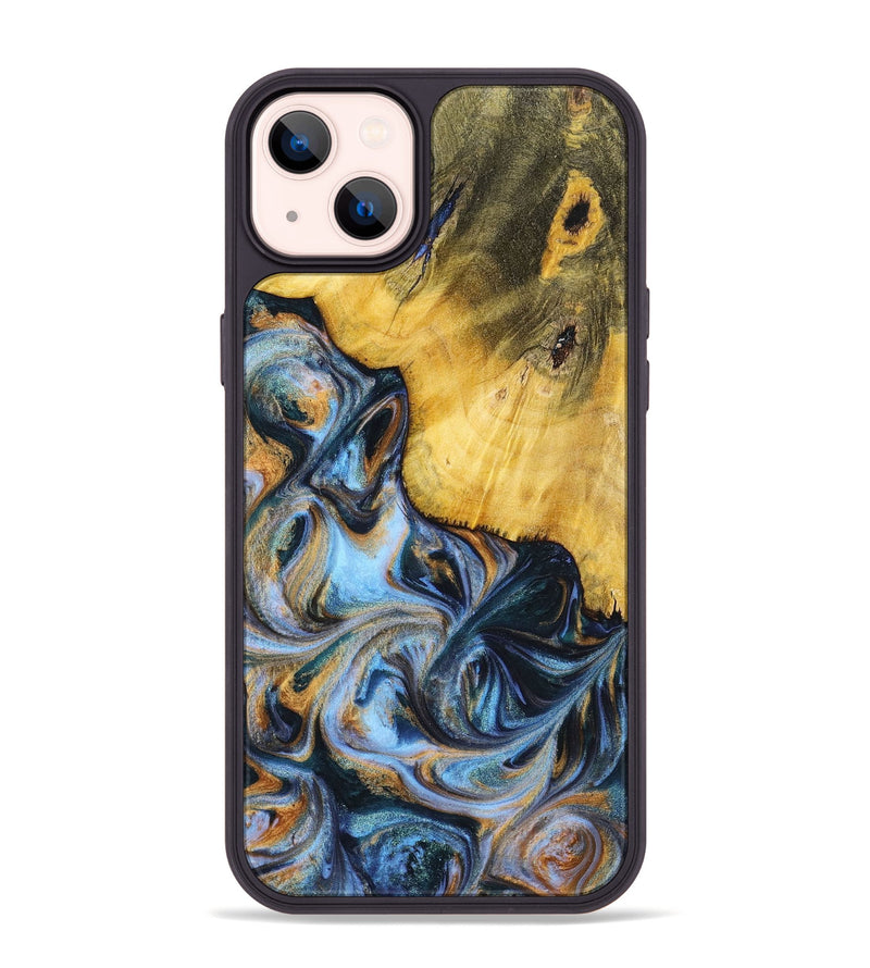 iPhone 14 Plus Wood+Resin Phone Case - Sofia (Teal & Gold, 699079)