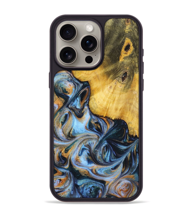 iPhone 15 Pro Max Wood+Resin Phone Case - Sofia (Teal & Gold, 699079)