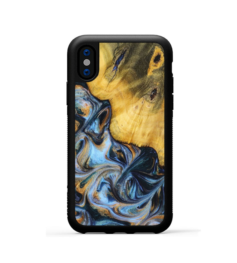 iPhone Xs Wood+Resin Phone Case - Sofia (Teal & Gold, 699079)