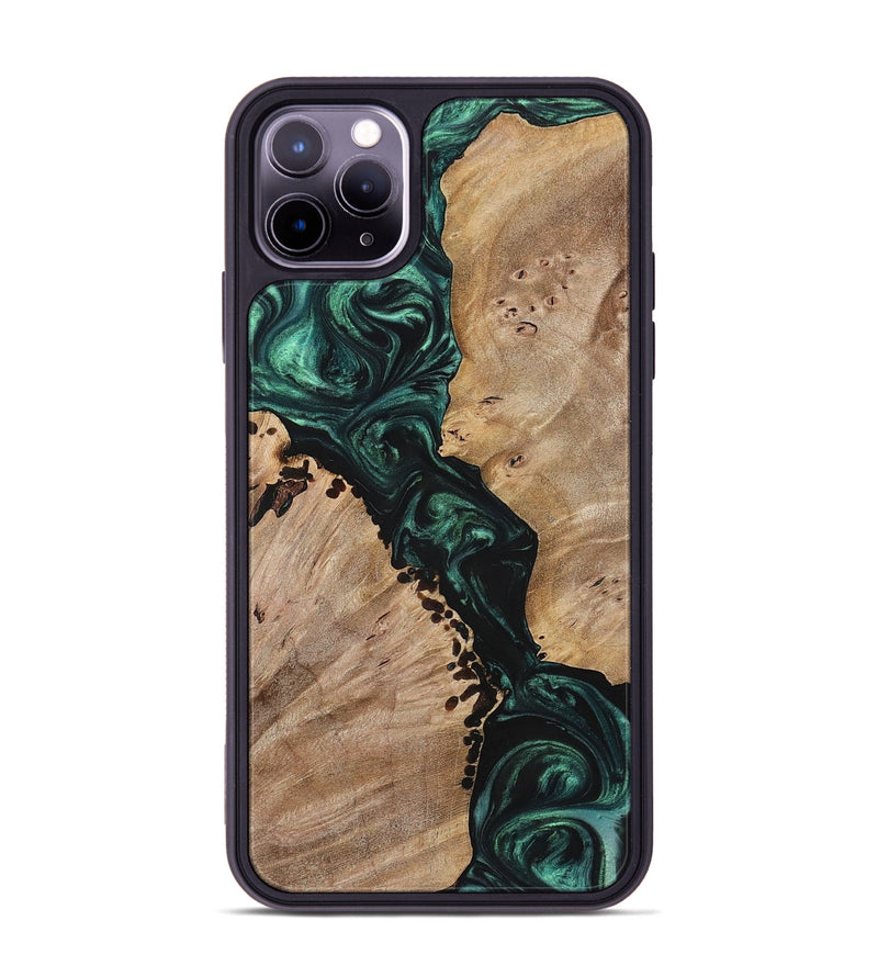 iPhone 11 Pro Max Wood+Resin Phone Case - Nelson (Green, 699111)