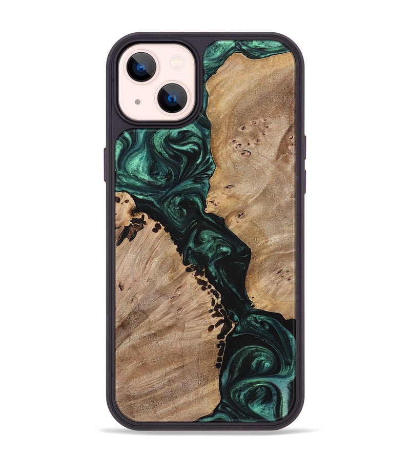 iPhone 14 Plus Wood+Resin Phone Case - Nelson (Green, 699111)