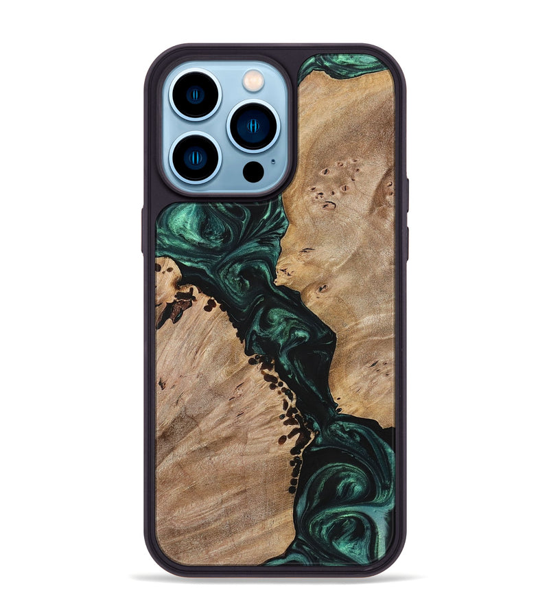 iPhone 14 Pro Max Wood+Resin Phone Case - Nelson (Green, 699111)