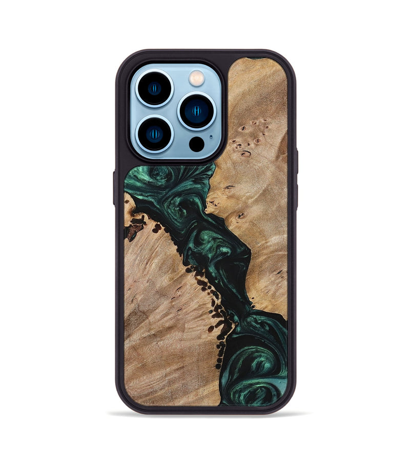 iPhone 14 Pro Wood+Resin Phone Case - Nelson (Green, 699111)