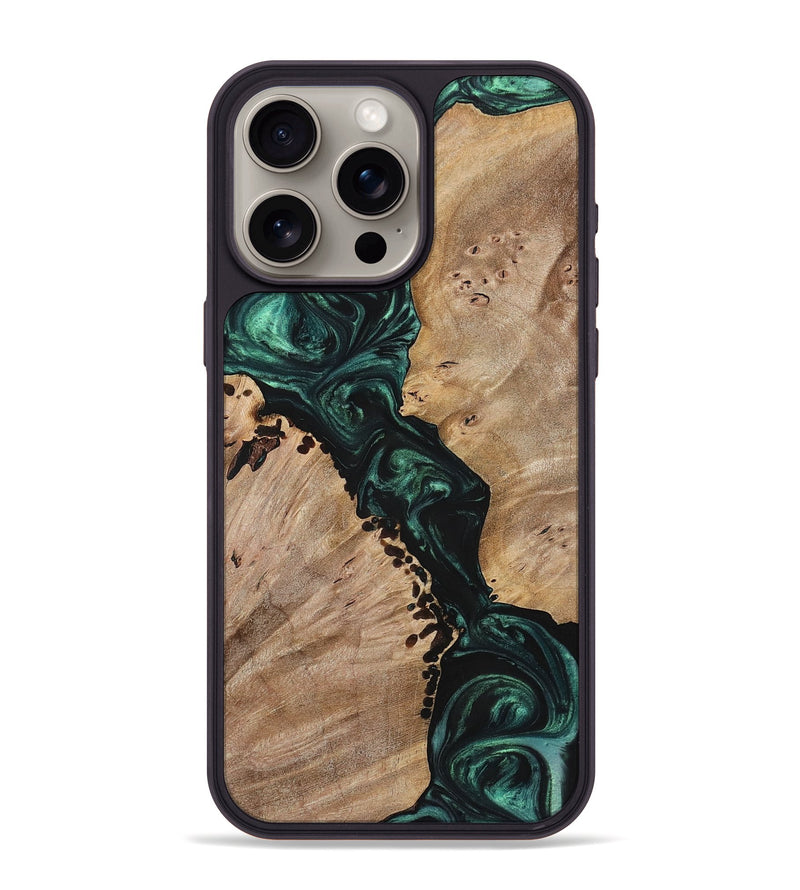 iPhone 15 Pro Max Wood+Resin Phone Case - Nelson (Green, 699111)
