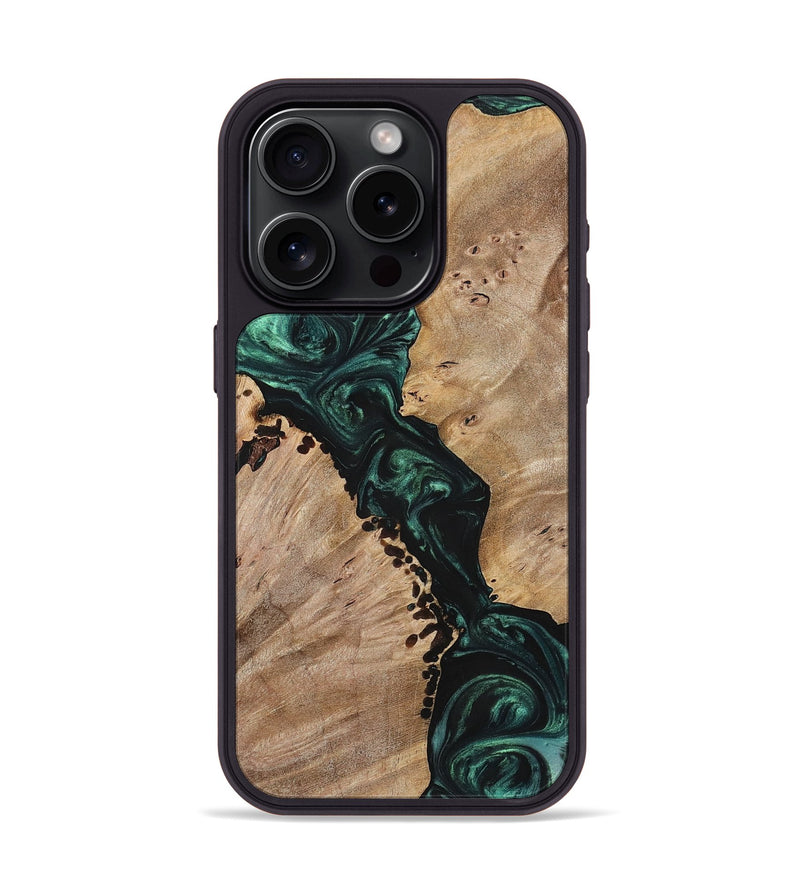 iPhone 15 Pro Wood+Resin Phone Case - Nelson (Green, 699111)