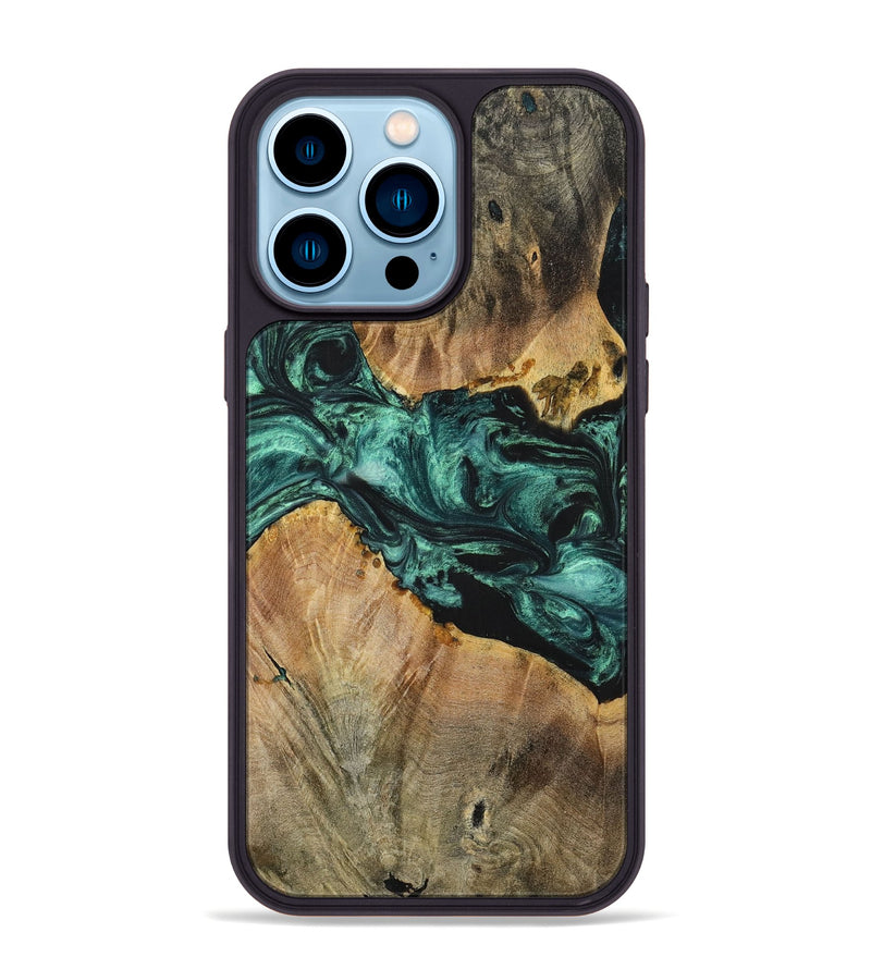 iPhone 14 Pro Max Wood+Resin Phone Case - Kellan (Green, 699113)