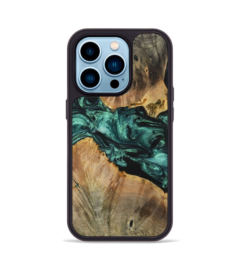 iPhone 14 Pro Wood+Resin Phone Case - Kellan (Green, 699113)