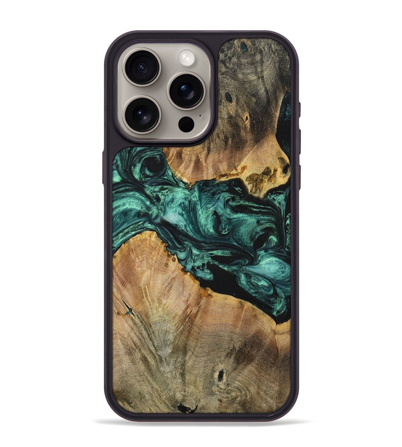 iPhone 15 Pro Max Wood+Resin Phone Case - Kellan (Green, 699113)