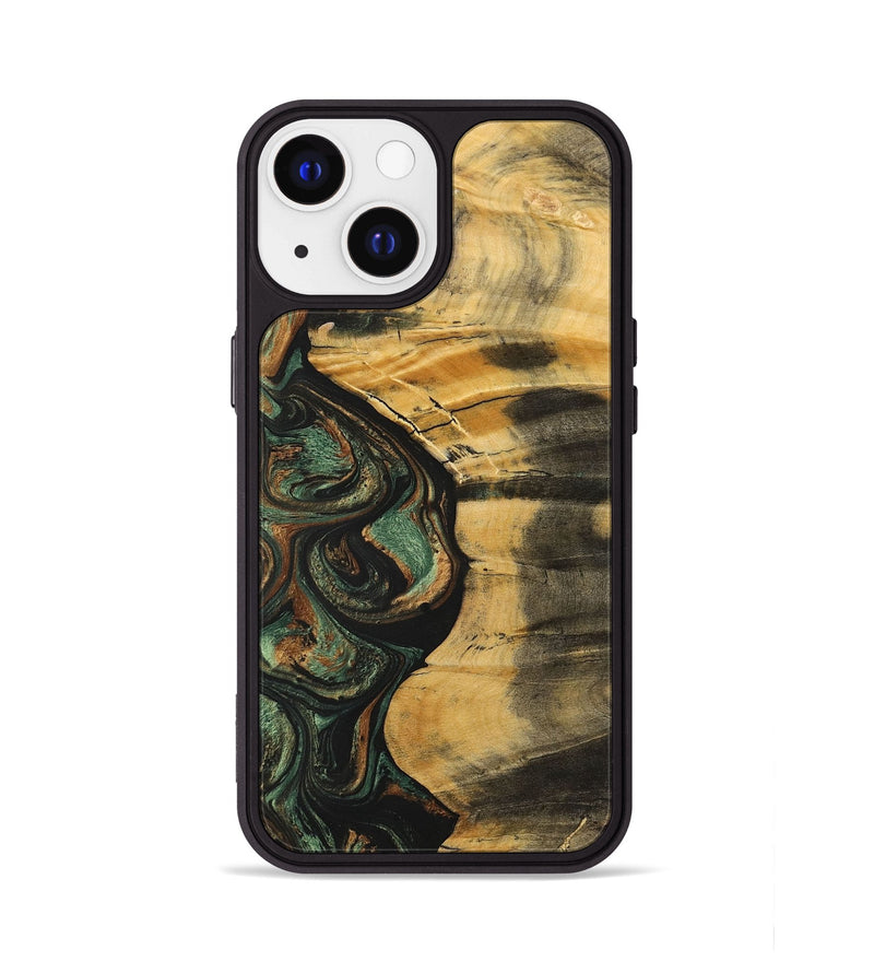 iPhone 13 Wood+Resin Phone Case - Sandra (Green, 699124)