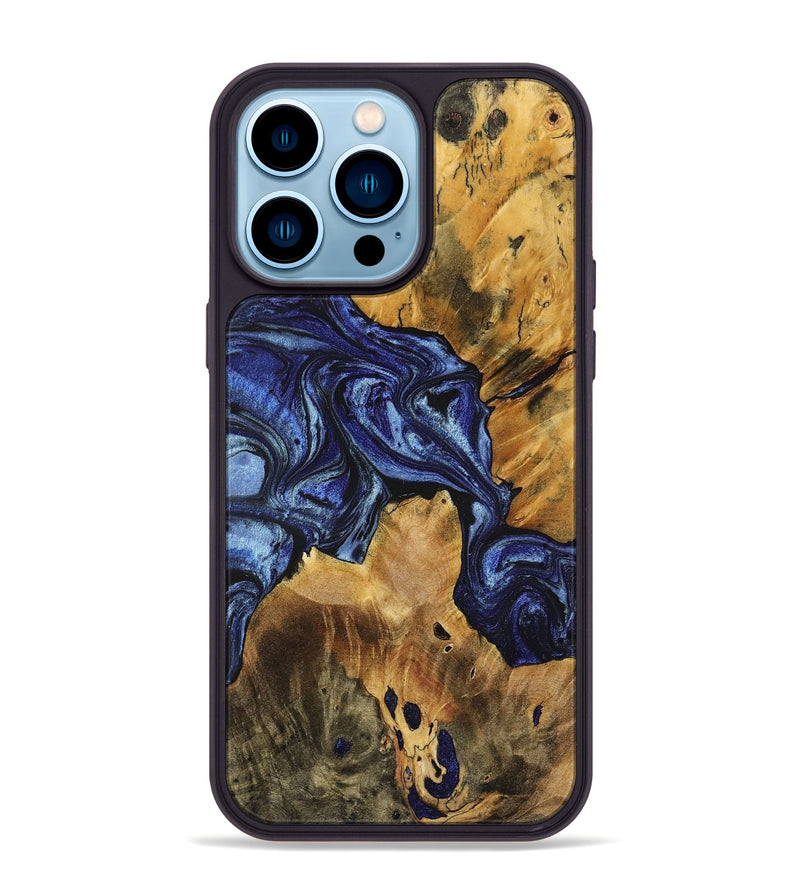 iPhone 14 Pro Max Wood+Resin Phone Case - Katrina (Blue, 699128)