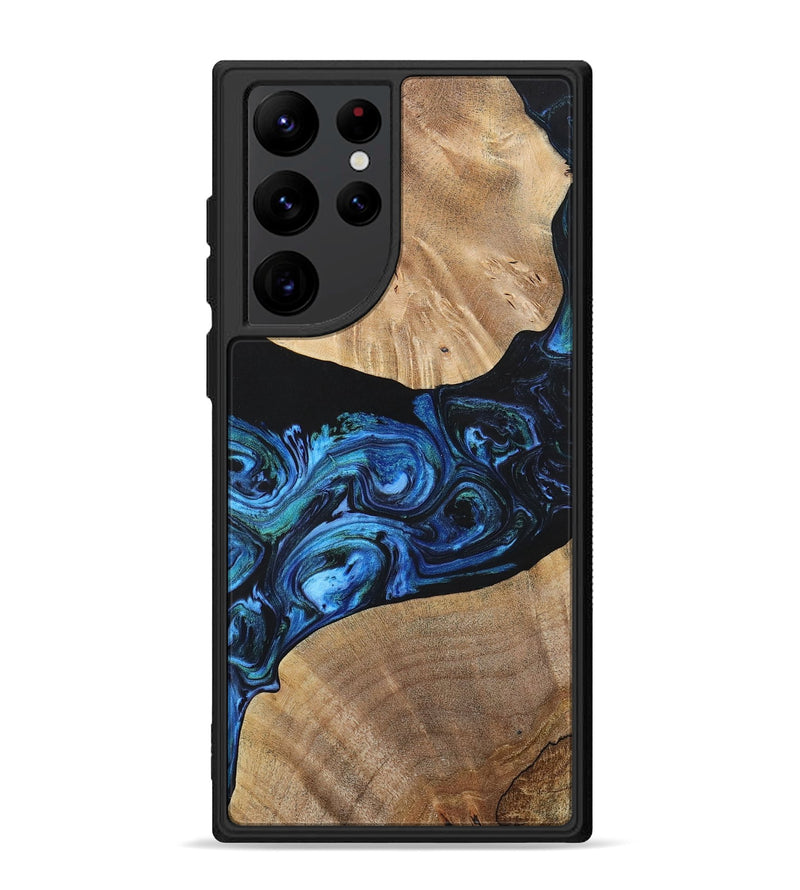 Galaxy S22 Ultra Wood+Resin Phone Case - Geoffrey (Blue, 699129)