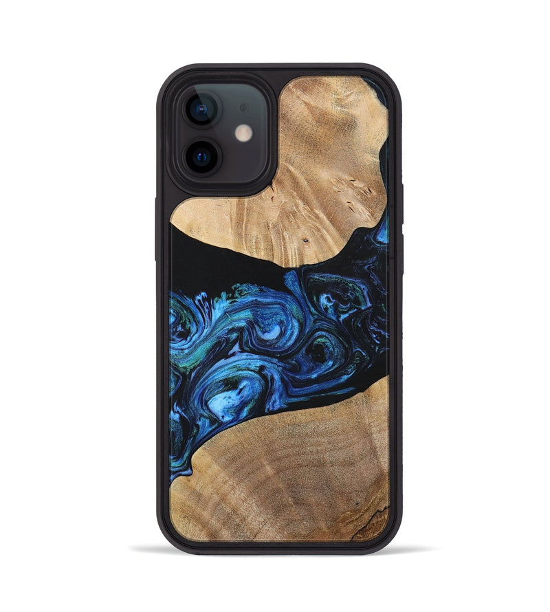 iPhone 12 Wood+Resin Phone Case - Geoffrey (Blue, 699129)