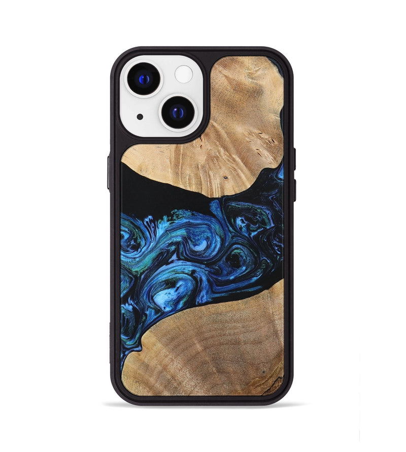 iPhone 13 Wood+Resin Phone Case - Geoffrey (Blue, 699129)