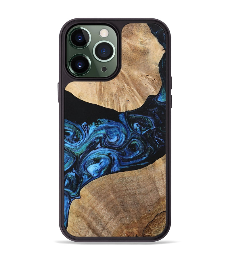 iPhone 13 Pro Max Wood+Resin Phone Case - Geoffrey (Blue, 699129)