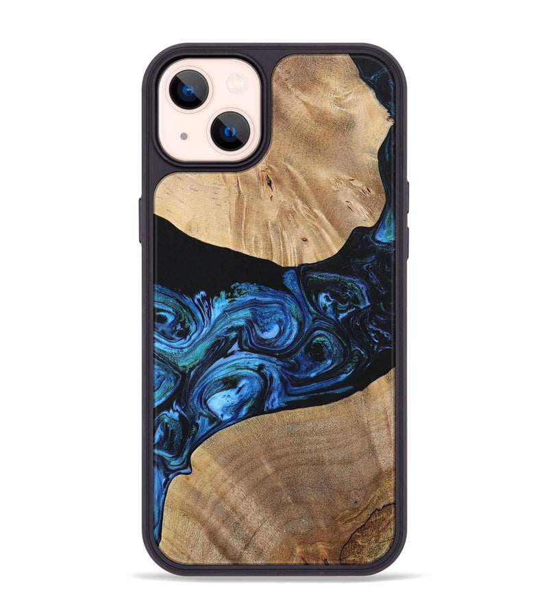iPhone 14 Plus Wood+Resin Phone Case - Geoffrey (Blue, 699129)