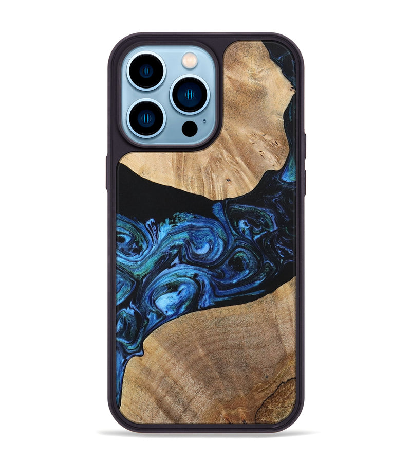 iPhone 14 Pro Max Wood+Resin Phone Case - Geoffrey (Blue, 699129)