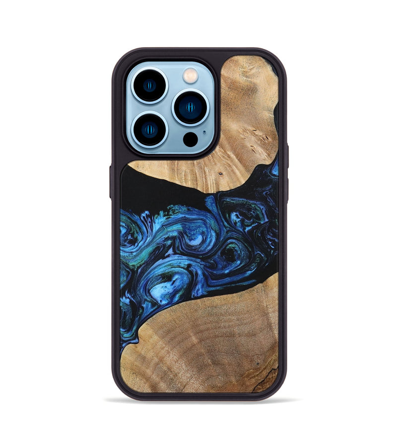 iPhone 14 Pro Wood+Resin Phone Case - Geoffrey (Blue, 699129)
