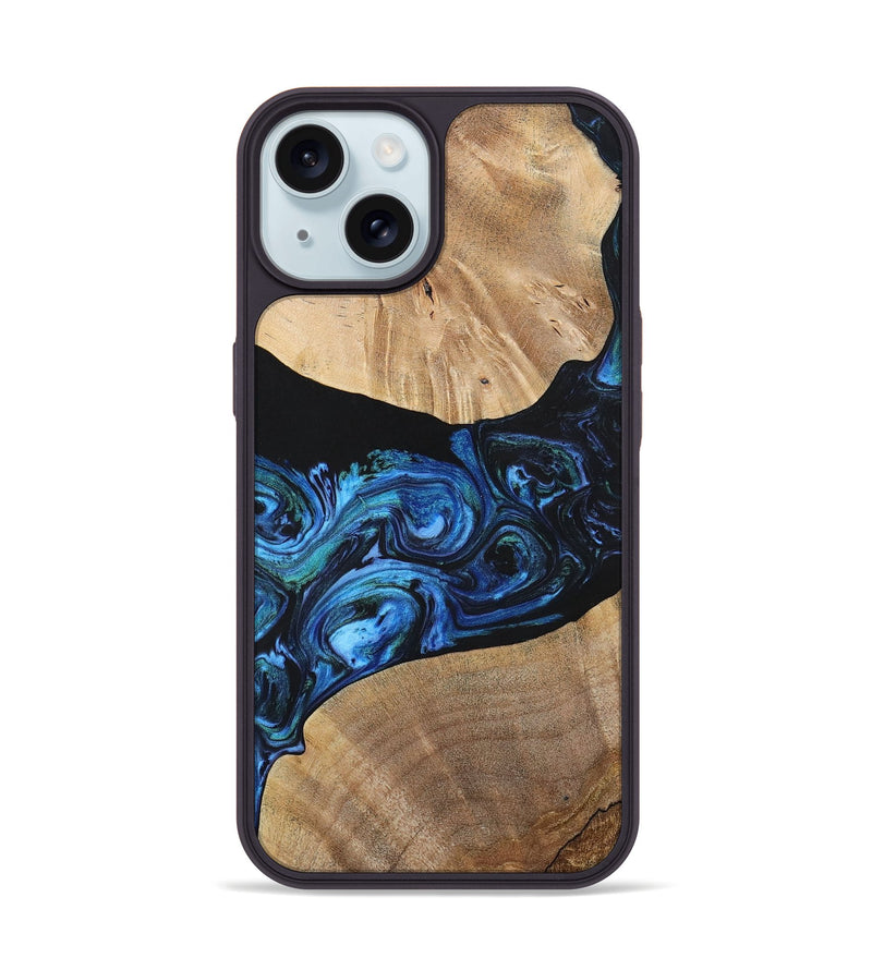 iPhone 15 Wood+Resin Phone Case - Geoffrey (Blue, 699129)