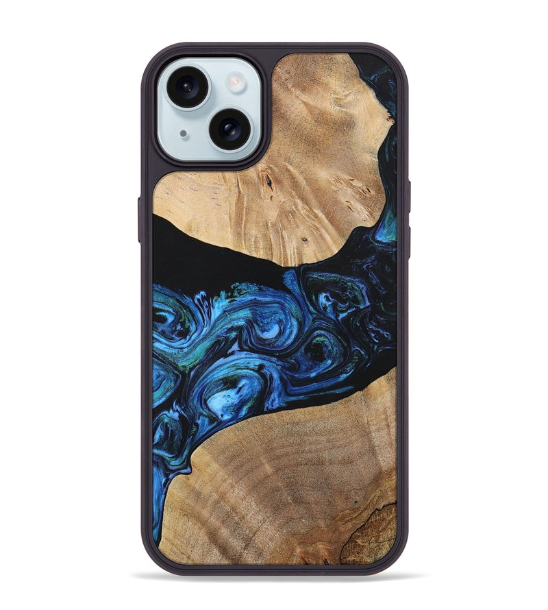 iPhone 15 Plus Wood+Resin Phone Case - Geoffrey (Blue, 699129)
