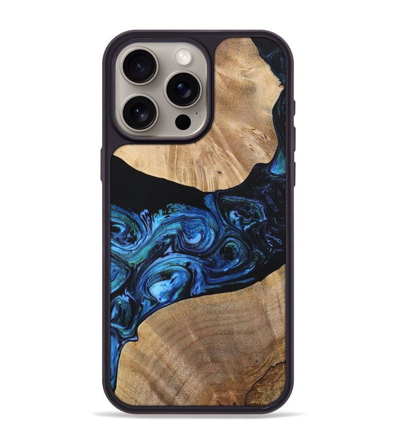 iPhone 15 Pro Max Wood+Resin Phone Case - Geoffrey (Blue, 699129)
