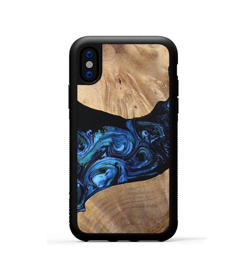 iPhone Xs Wood+Resin Phone Case - Geoffrey (Blue, 699129)