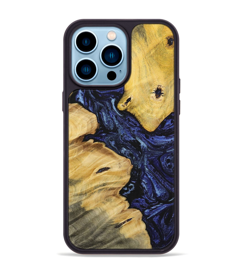 iPhone 14 Pro Max Wood+Resin Phone Case - Yvette (Blue, 699132)