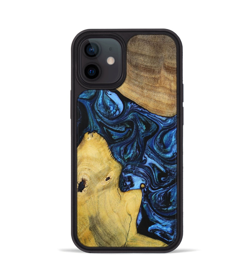 iPhone 12 Wood+Resin Phone Case - Dennis (Blue, 699141)