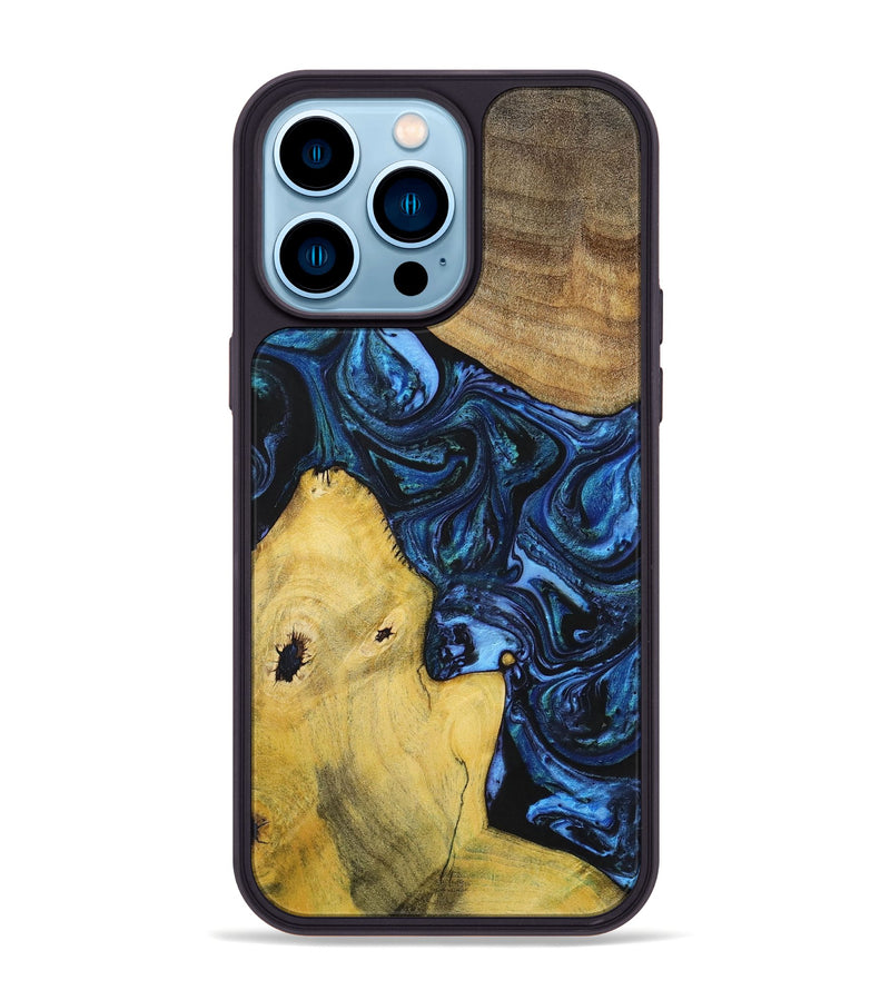 iPhone 14 Pro Max Wood+Resin Phone Case - Dennis (Blue, 699141)