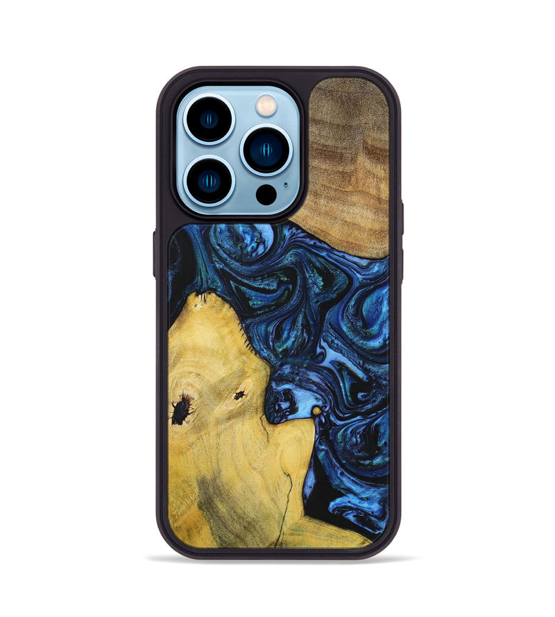 iPhone 14 Pro Wood+Resin Phone Case - Dennis (Blue, 699141)