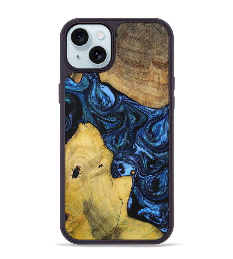 iPhone 15 Plus Wood+Resin Phone Case - Dennis (Blue, 699141)
