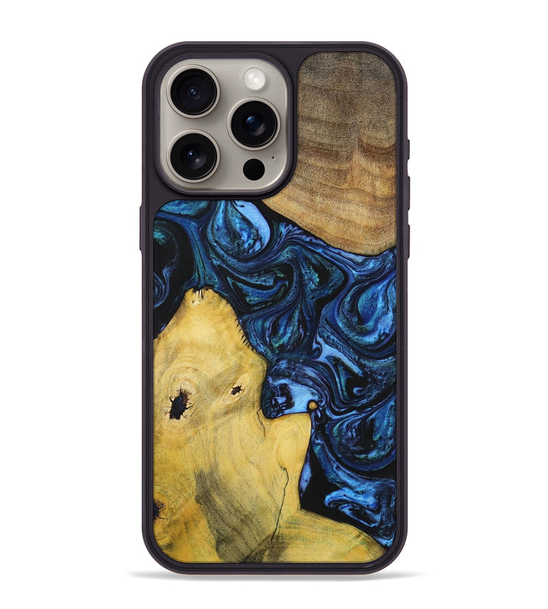 iPhone 15 Pro Max Wood+Resin Phone Case - Dennis (Blue, 699141)