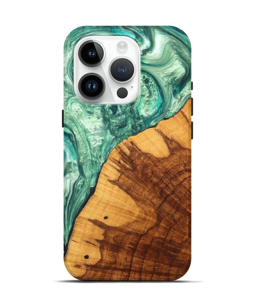 iPhone 15 Pro Wood+Resin Live Edge Phone Case - Alejandra (Green, 699165)