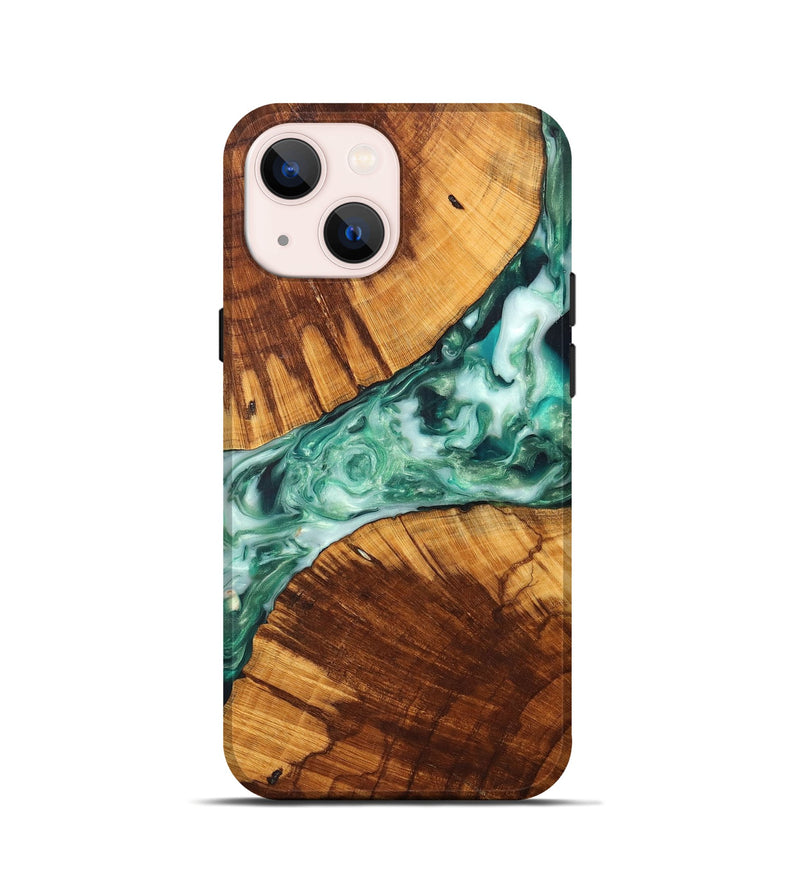 iPhone 13 mini Wood+Resin Live Edge Phone Case - Isabelle (Green, 699166)