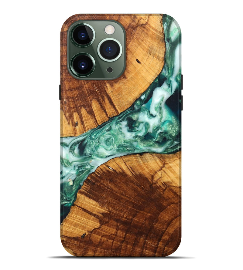 iPhone 13 Pro Max Wood+Resin Live Edge Phone Case - Isabelle (Green, 699166)